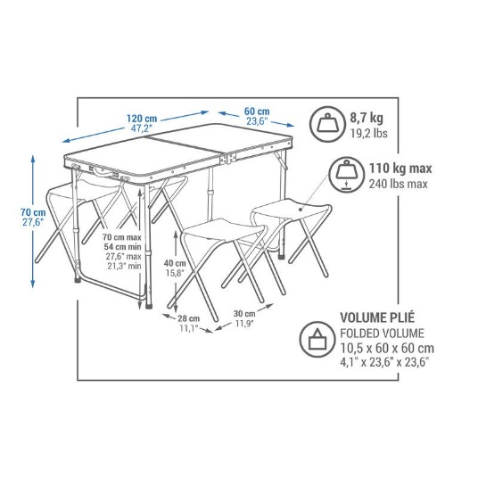 迪卡儂4~6人露營桌椅組尺寸圖